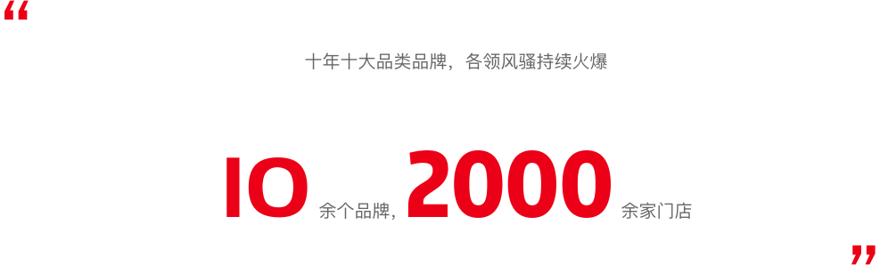 十年十大品类品牌，各领风骚数持续火爆，10余个品牌， 约2000余家门店